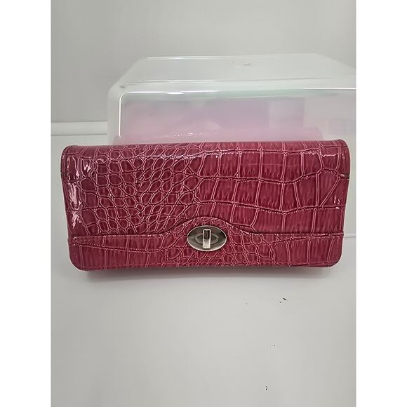 Guapoo Pink Crocodile Embossed Wallet Purse Faux Leather Long Clutch - Picture 1 of 8
